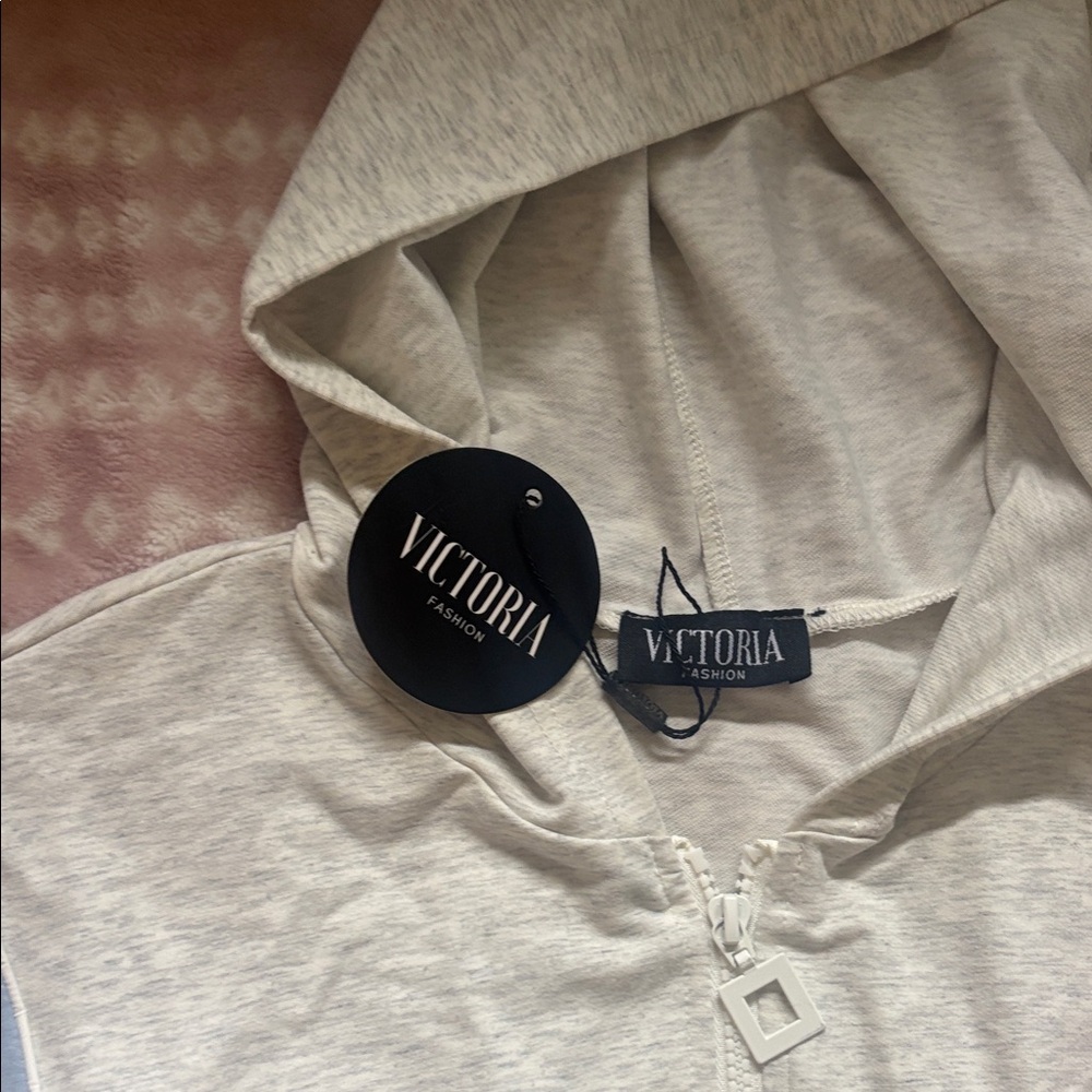 🆕 Colorblock Hooded Zip Tunic — Light Gray, Dusty Blue & Rust - Picture 6 of 12